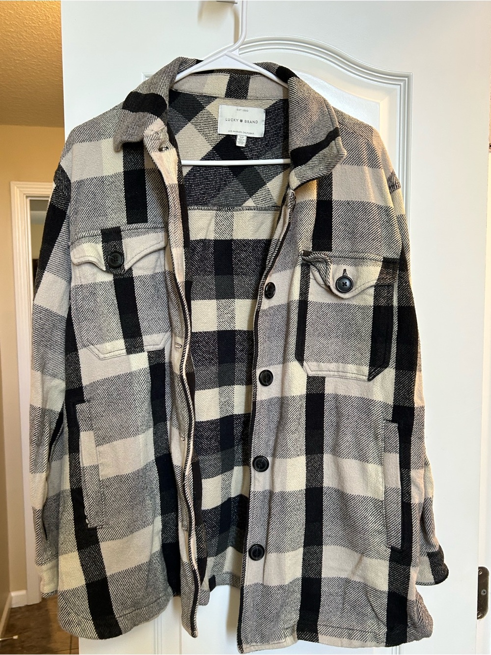 Lucky Brand Black & Cream Plaid Jacket